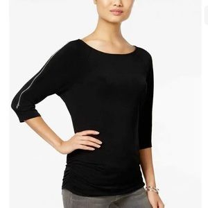 INC International Concepts Women’s Black Zip Trim 3/4 Sleeved Side Ruched Small